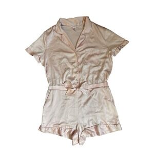 Victorias Secret Light Pink Silky One‎ Piece Shorts Romper Pajamas Size Large